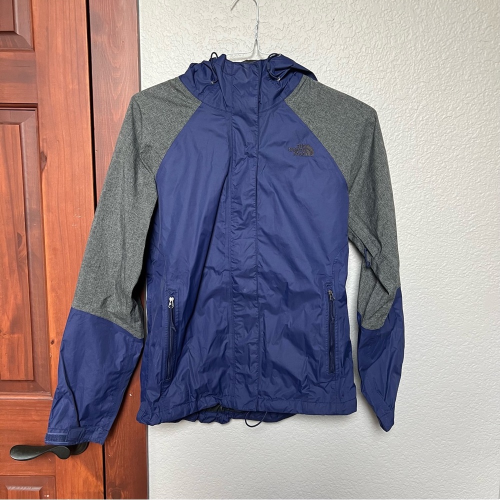 North Face Blue and Grey Rain Jacket
